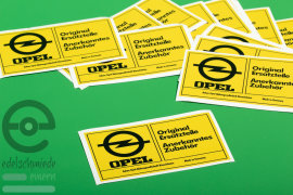 Aufkleber Original Ersatzteile / Anerkanntes Zubehör, gelb / schwarz klein 140x80 mm