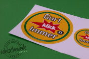 Aufkleber im Doppelpack: "Gurt klick immer", 80mm & 40mm Durchmesser