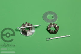 Crown nut, special washer & split pin, installation kit front wheel bearing, Opel 4-hole rear-wheel drive